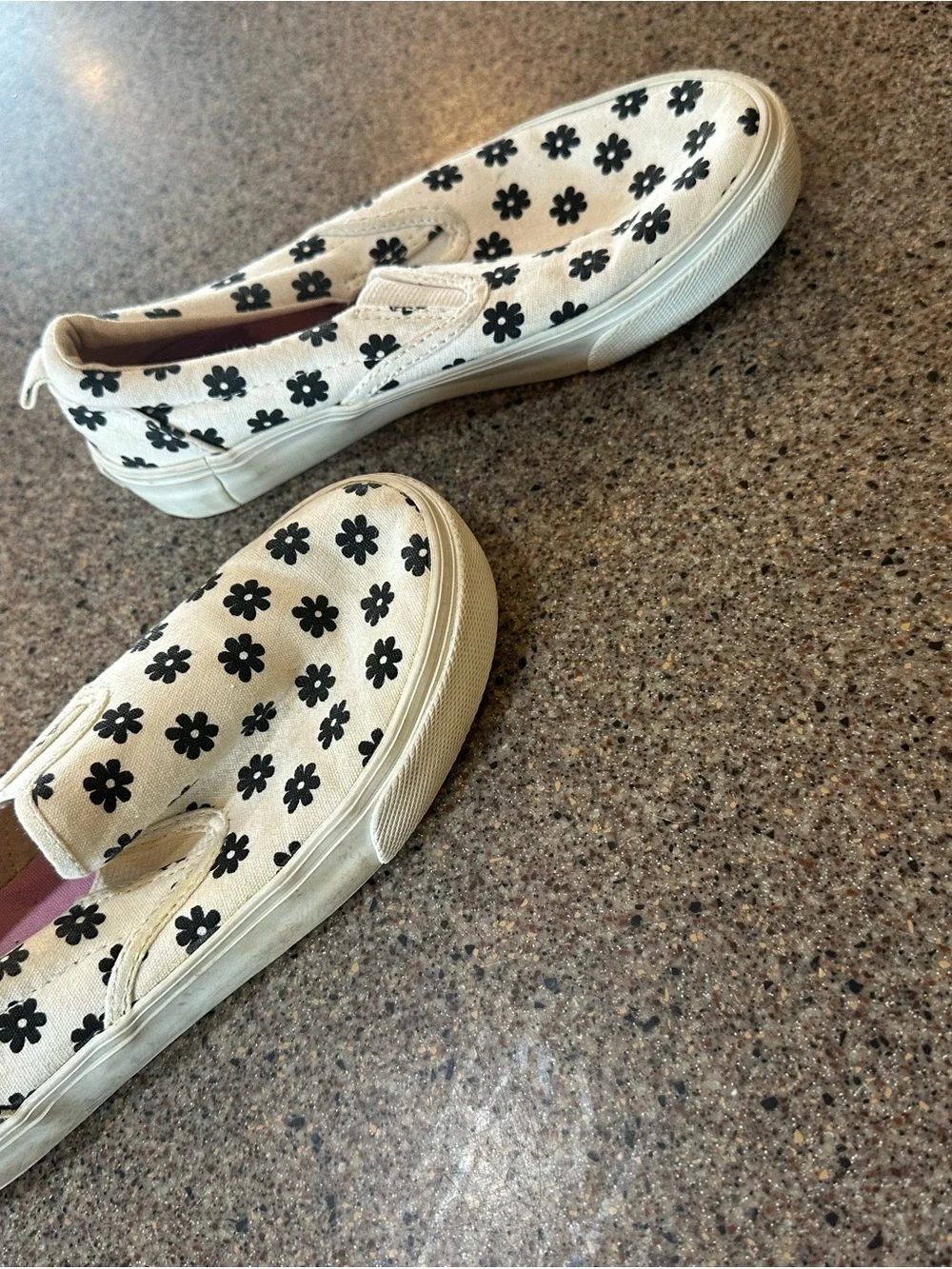 Slip-On Canvas Sneakers in Cream with Black Floral Print